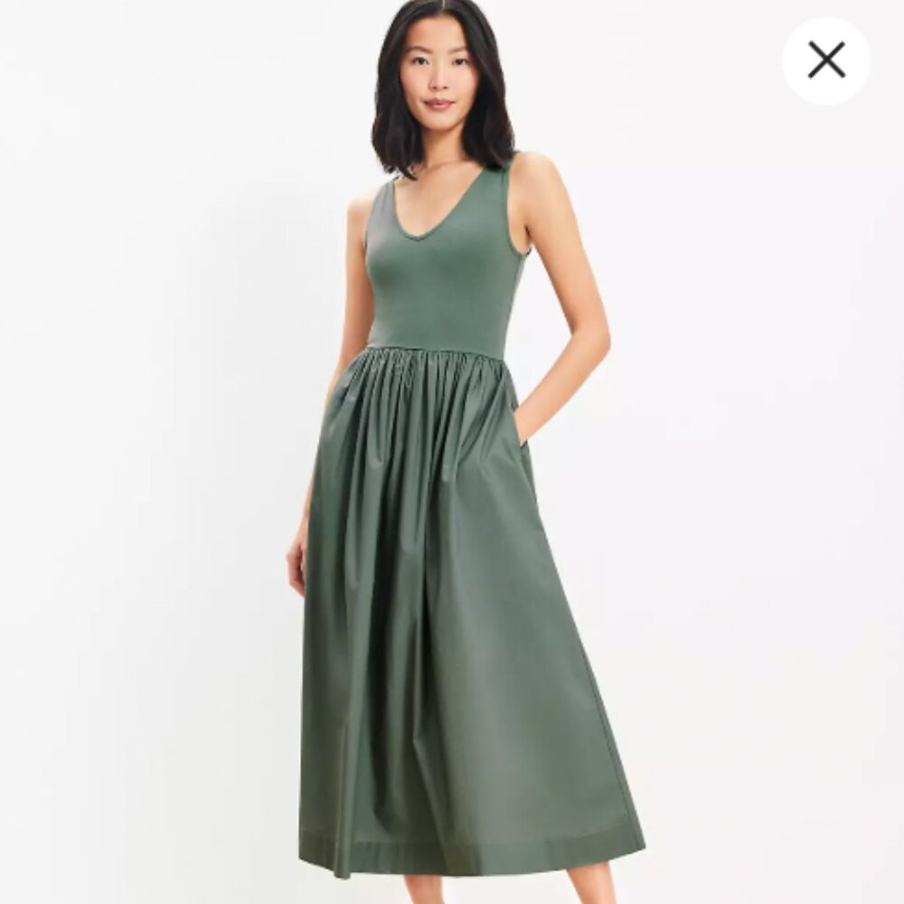 Loft Mixed Media Midi Pocket Dress